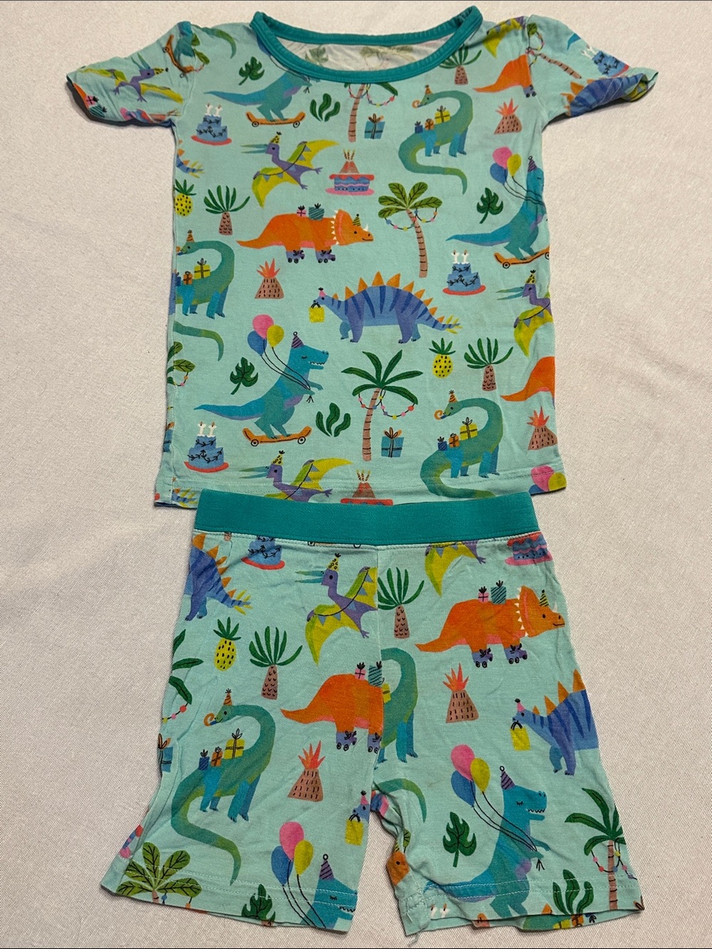 Little Sleepies Teal Dinosaur Birthday Party Pajama Set